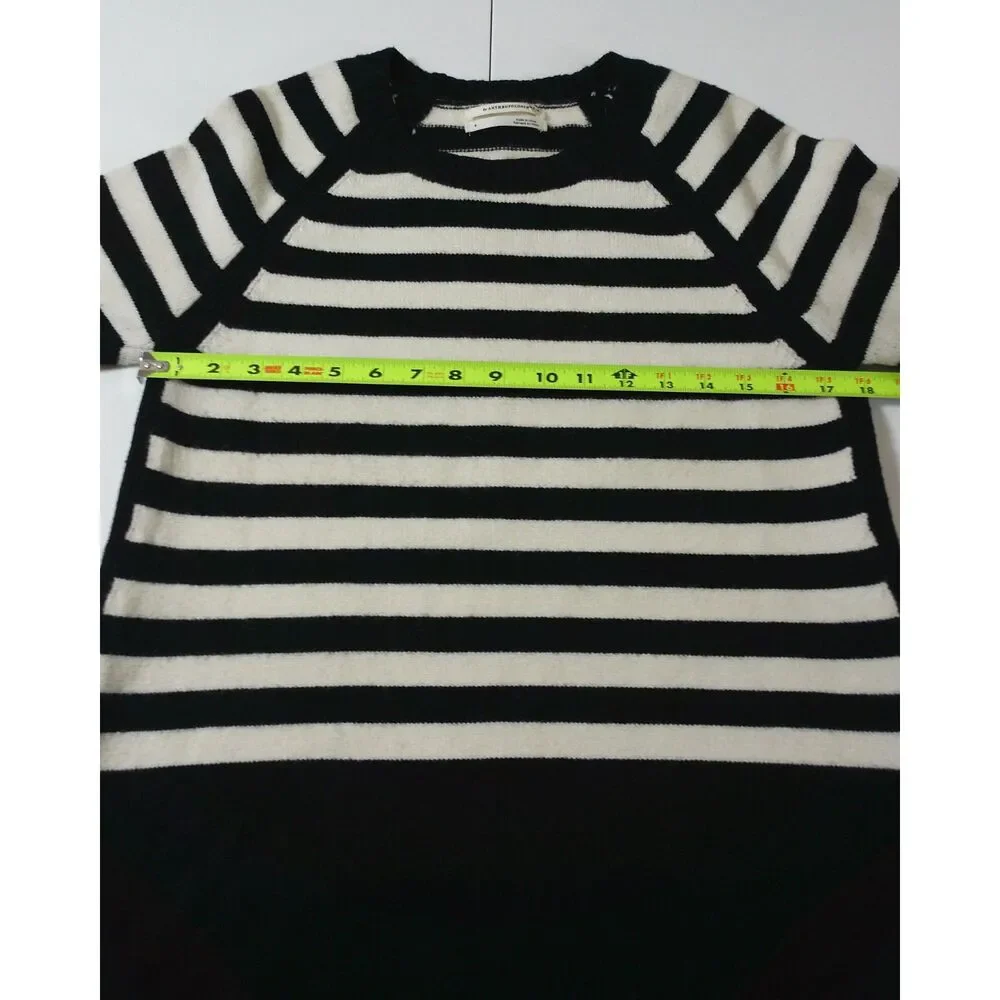 Anthropologie Black White Striped Knit Sweater Small Coastal Preppy Crewneck